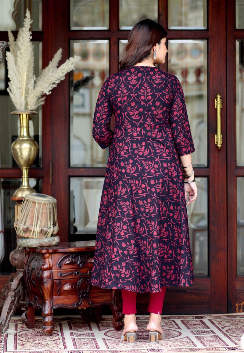Miravan Maroon Floral Print Anarkali Kurta for Women - Image 4